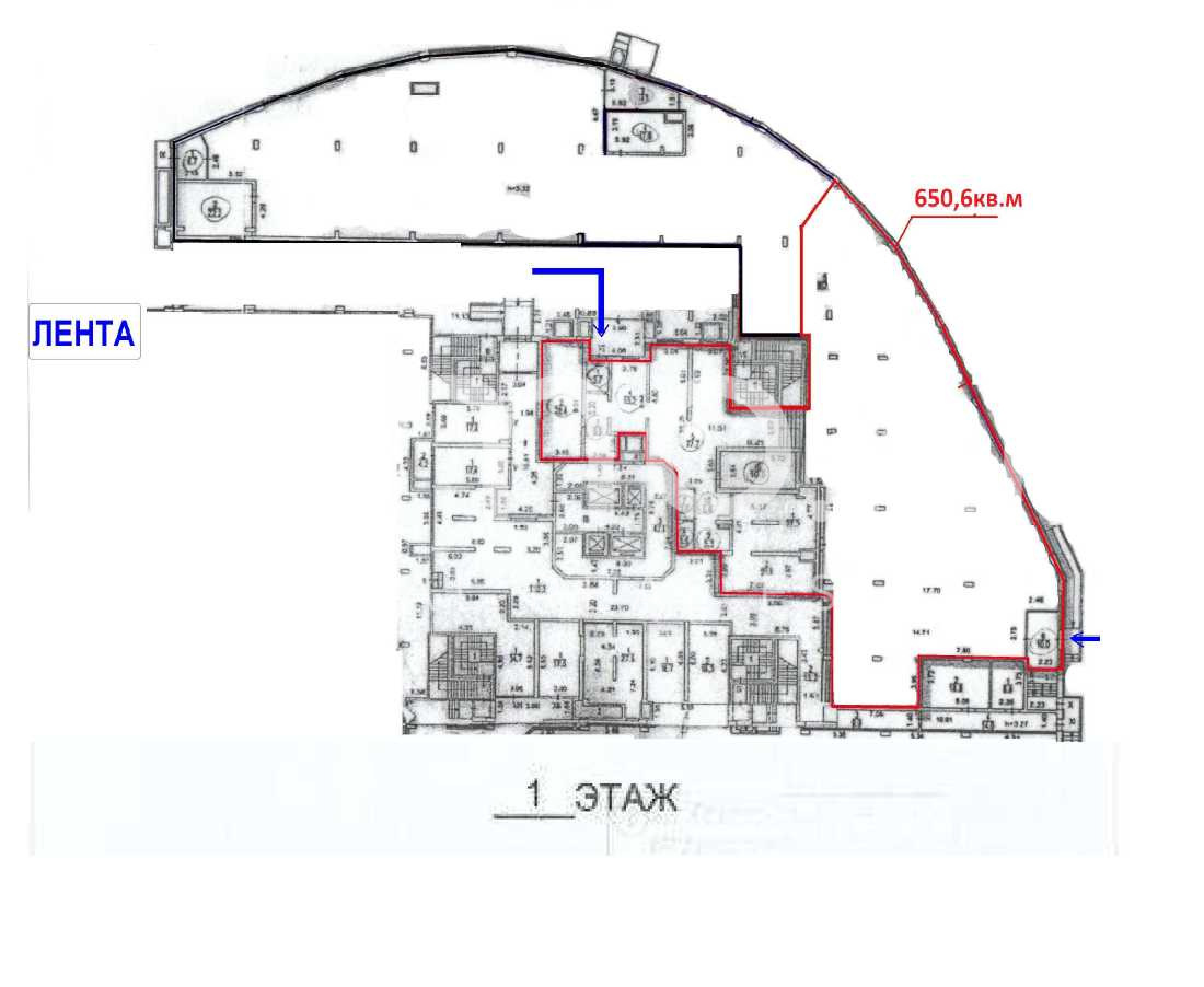 Планировка офиса 650.6 м², 1 этаж, ЖК «Подсолнухи»